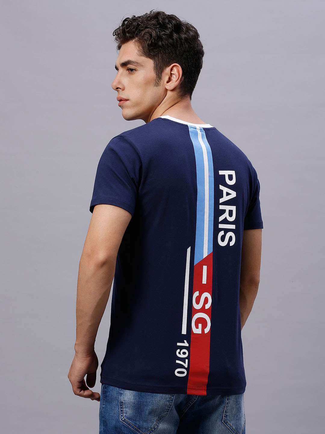 Paris Saint-Germain Men Navy Blue Typography Printed Round Neck Cotton T-Shirt (4)