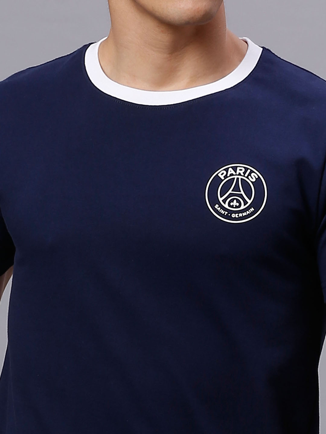 Paris Saint-Germain Men Navy Blue Typography Printed Round Neck Cotton T-Shirt (5)