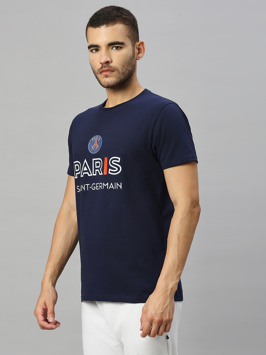 Paris Saint-Germain Men Navy Blue Typography Printed Round Neck Half Sleeves Cotton T-Shirt (2)