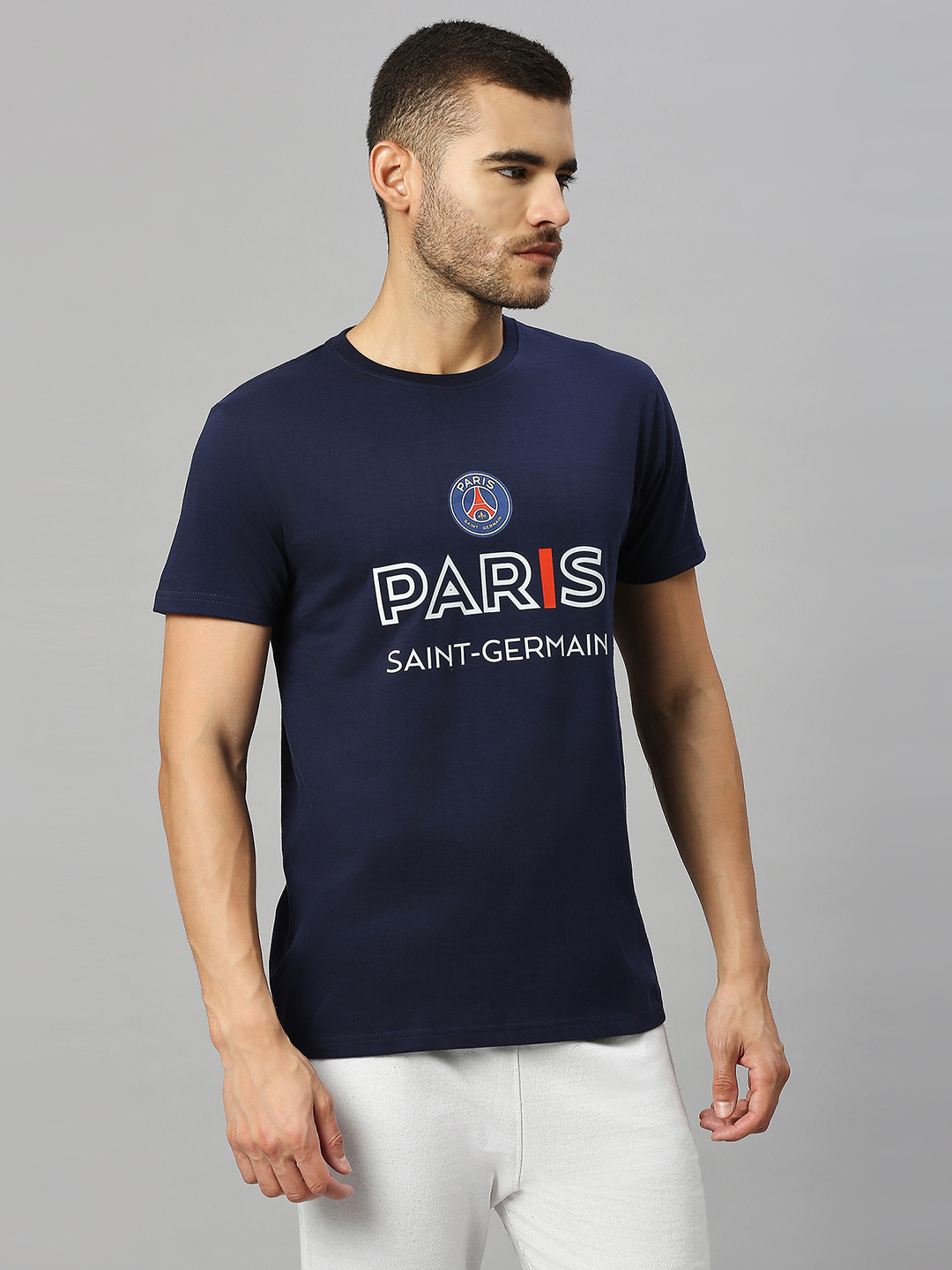 Paris Saint-Germain Men Navy Blue Typography Printed Round Neck Half Sleeves Cotton T-Shirt (3)