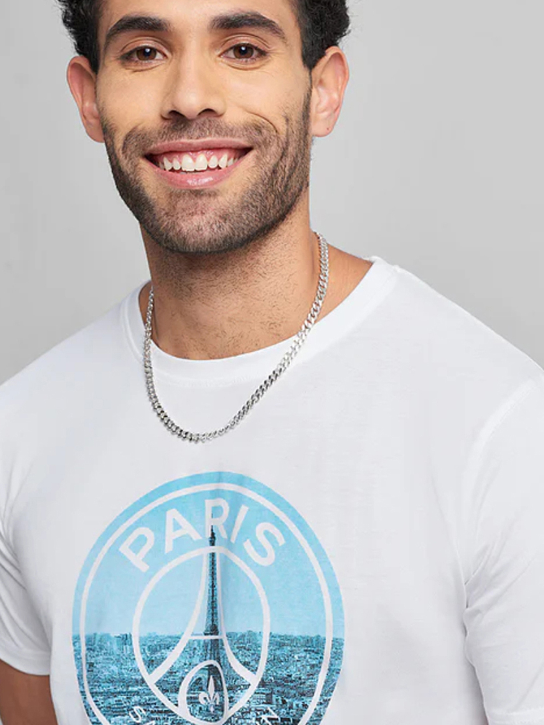 Paris Saint-Germain Men White and Blue Printed Round Neck T-Shirts (4)