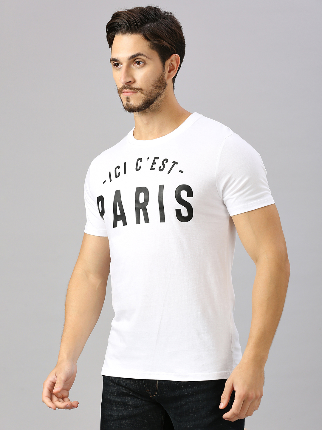 Paris Saint-Germain Men White Printed Round Neck Half Sleeves Cotton T-Shirt (2)
