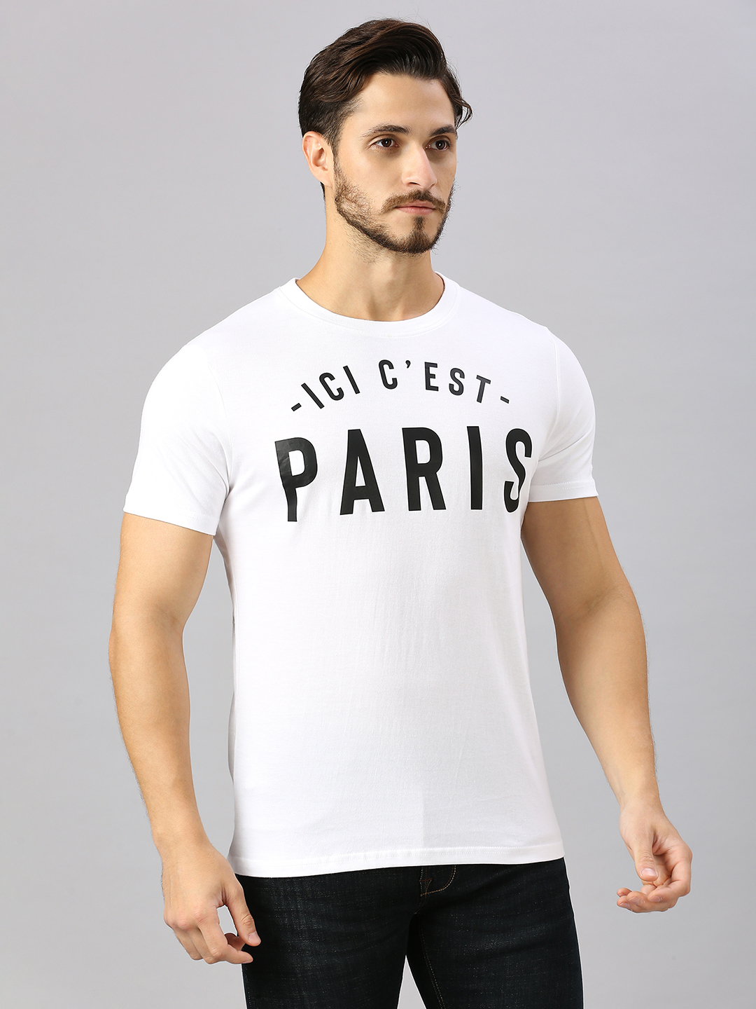 Paris Saint-Germain Men White Printed Round Neck Half Sleeves Cotton T-Shirt (3)