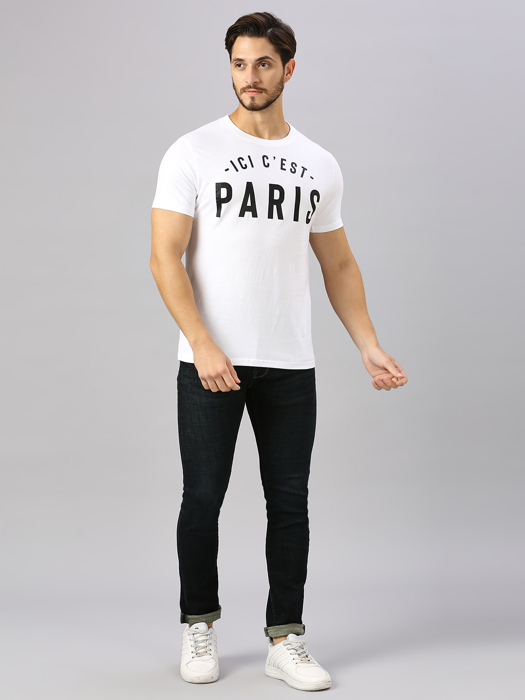 Paris Saint-Germain Men White Printed Round Neck Half Sleeves Cotton T-Shirt (5)