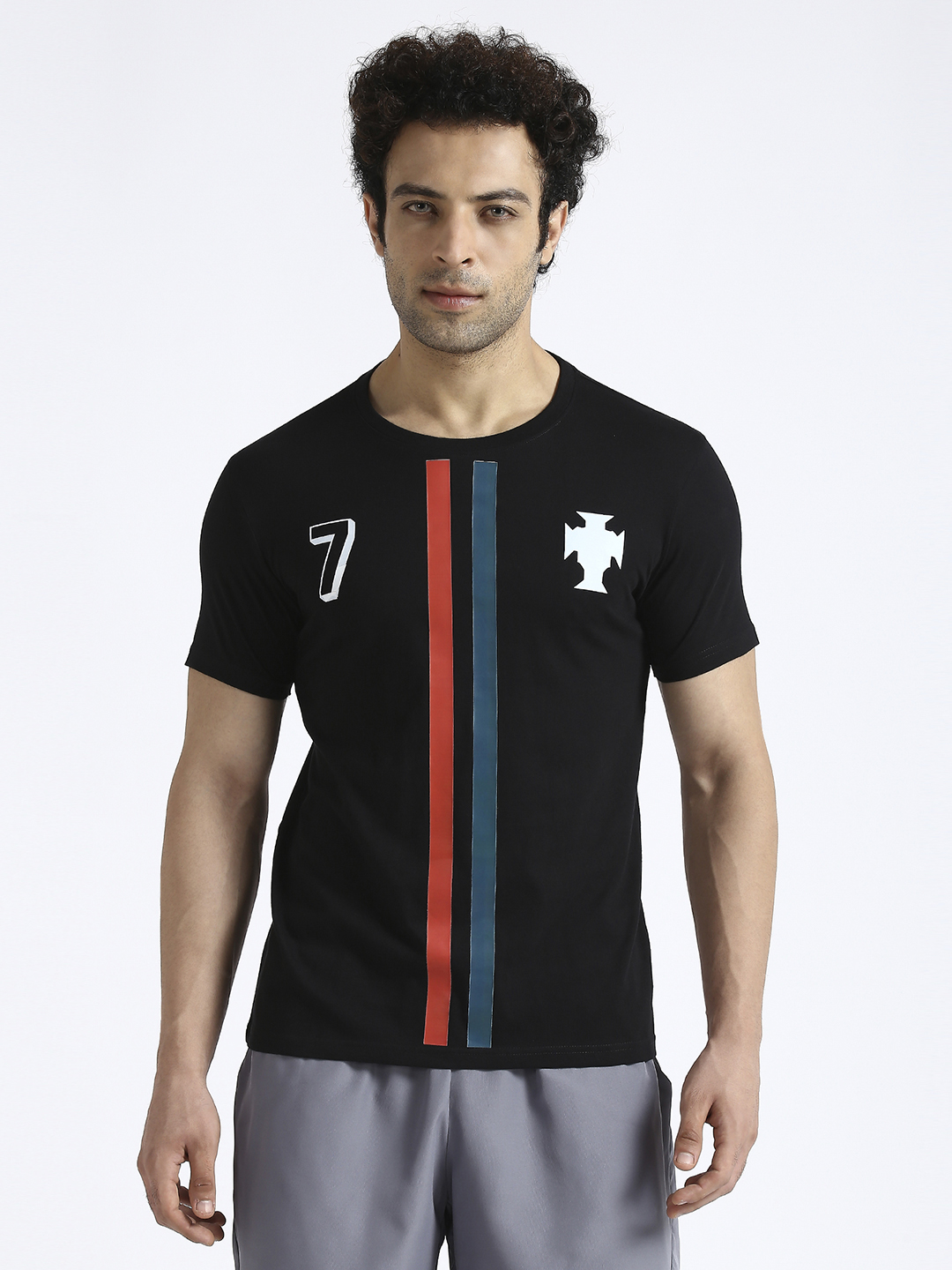Portugal Men Black Printed Round Neck Cotton T-shirt