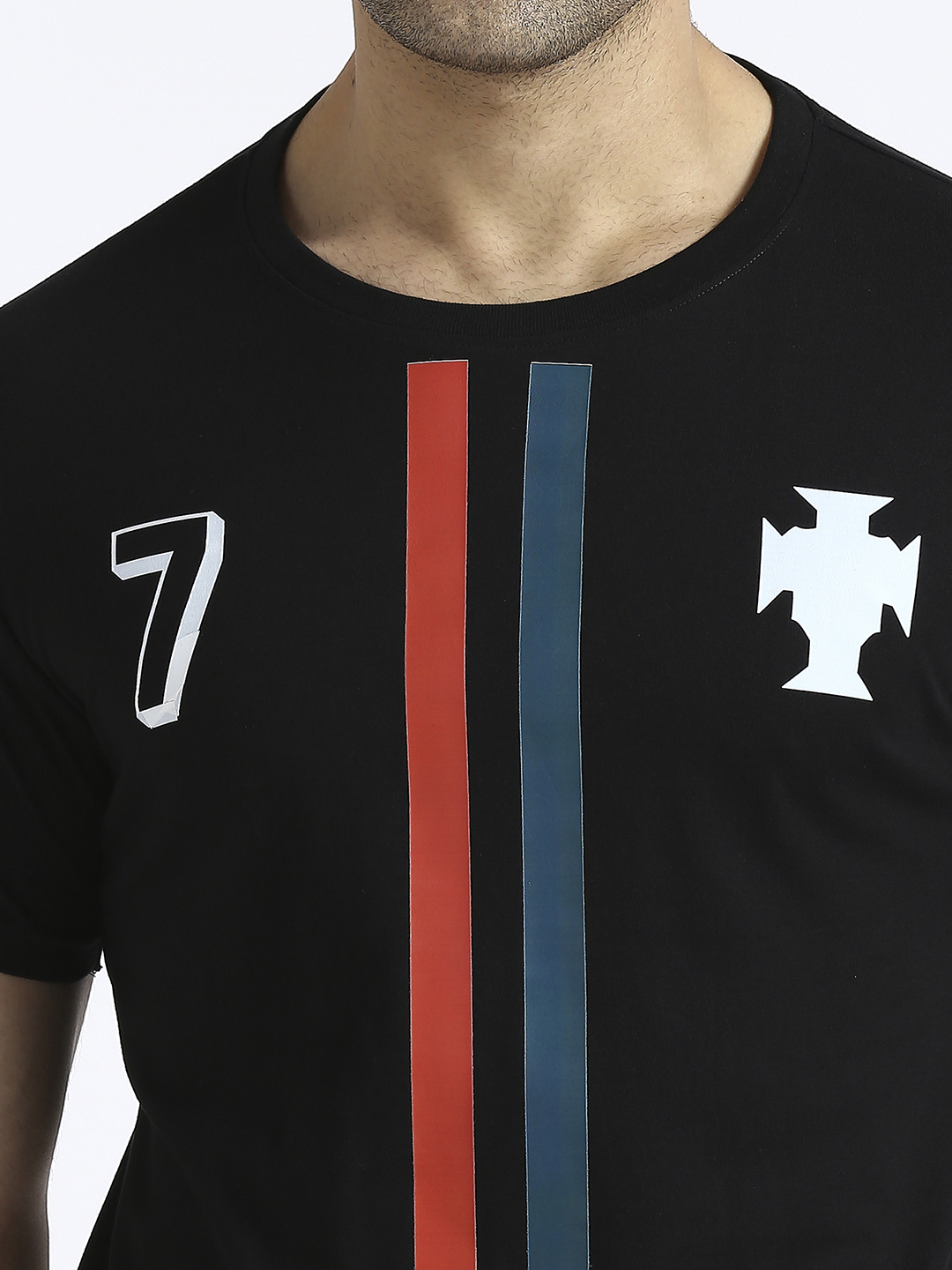 Portugal Men Black Printed Round Neck Cotton T-shirt (5)
