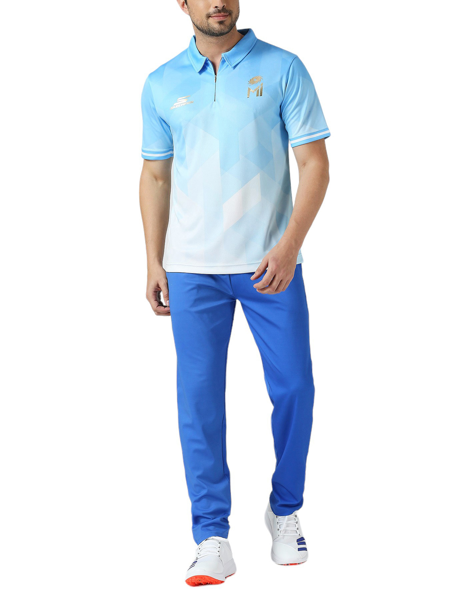 Buy Men Sky Blue Abstract Printed Half Sleeves Polo Collar Travel ...