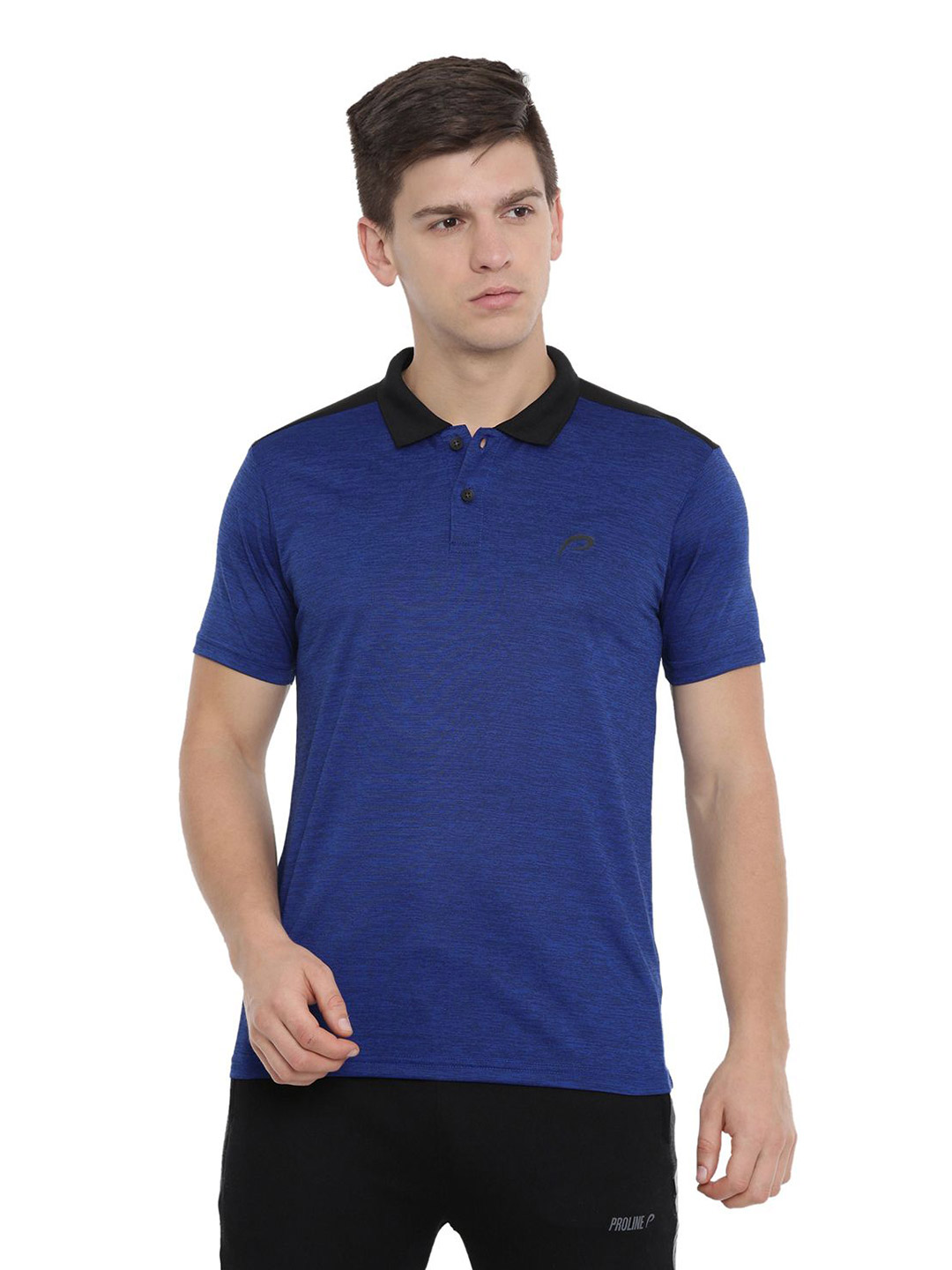 Proline Men Blue Solid Polo Collar Polyester T-Shirt