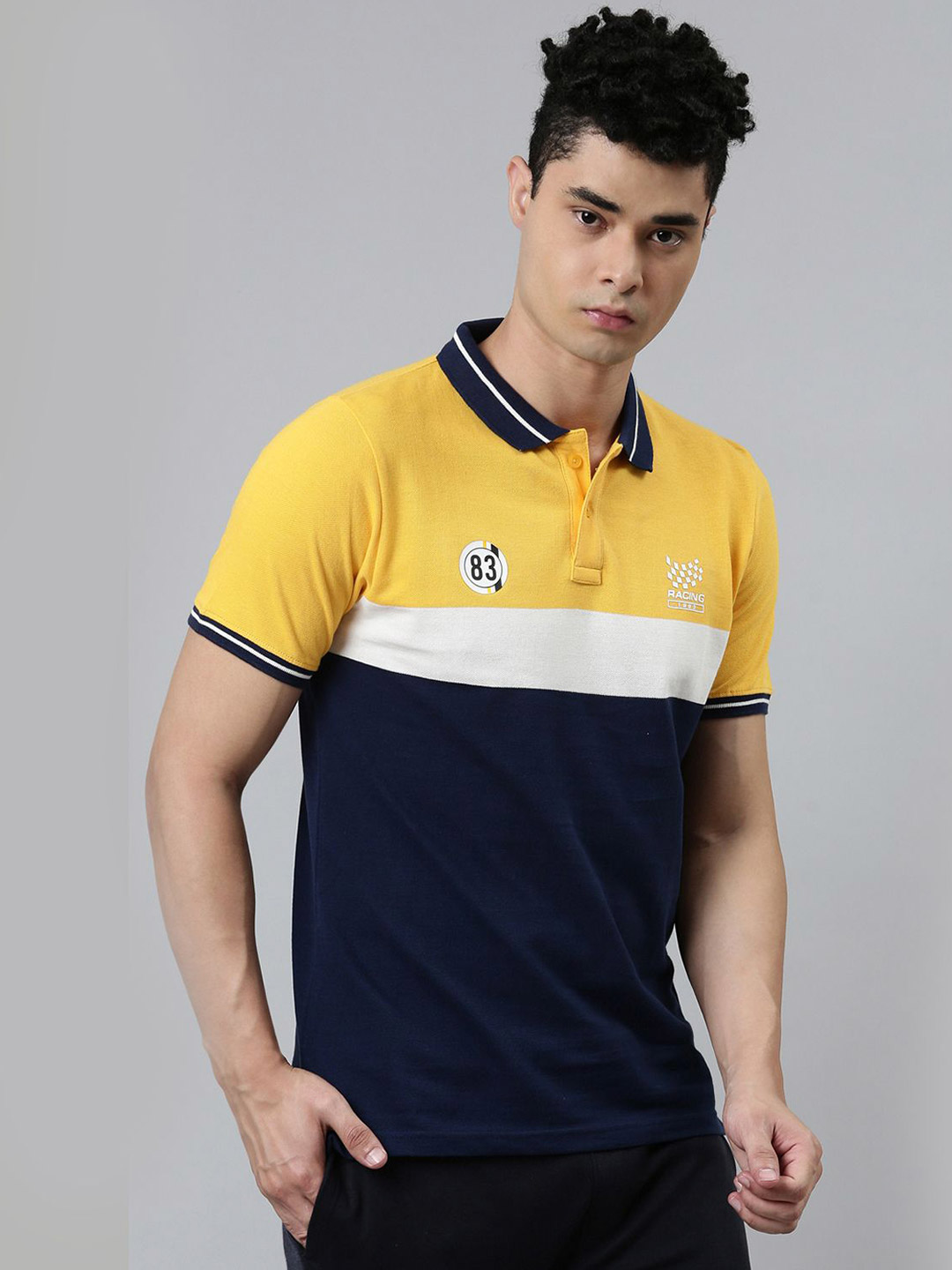 Proline Men Yellow Solid Polo Collar Pure Cotton T-Shirt (1)