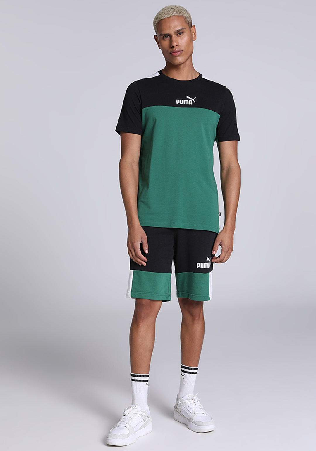 Puma Men Black and Green ESS+ Block T-Shirt (4)