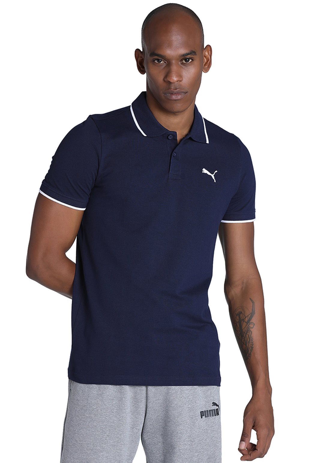 Puma Men Black and White Collar Tipping Polo (1)