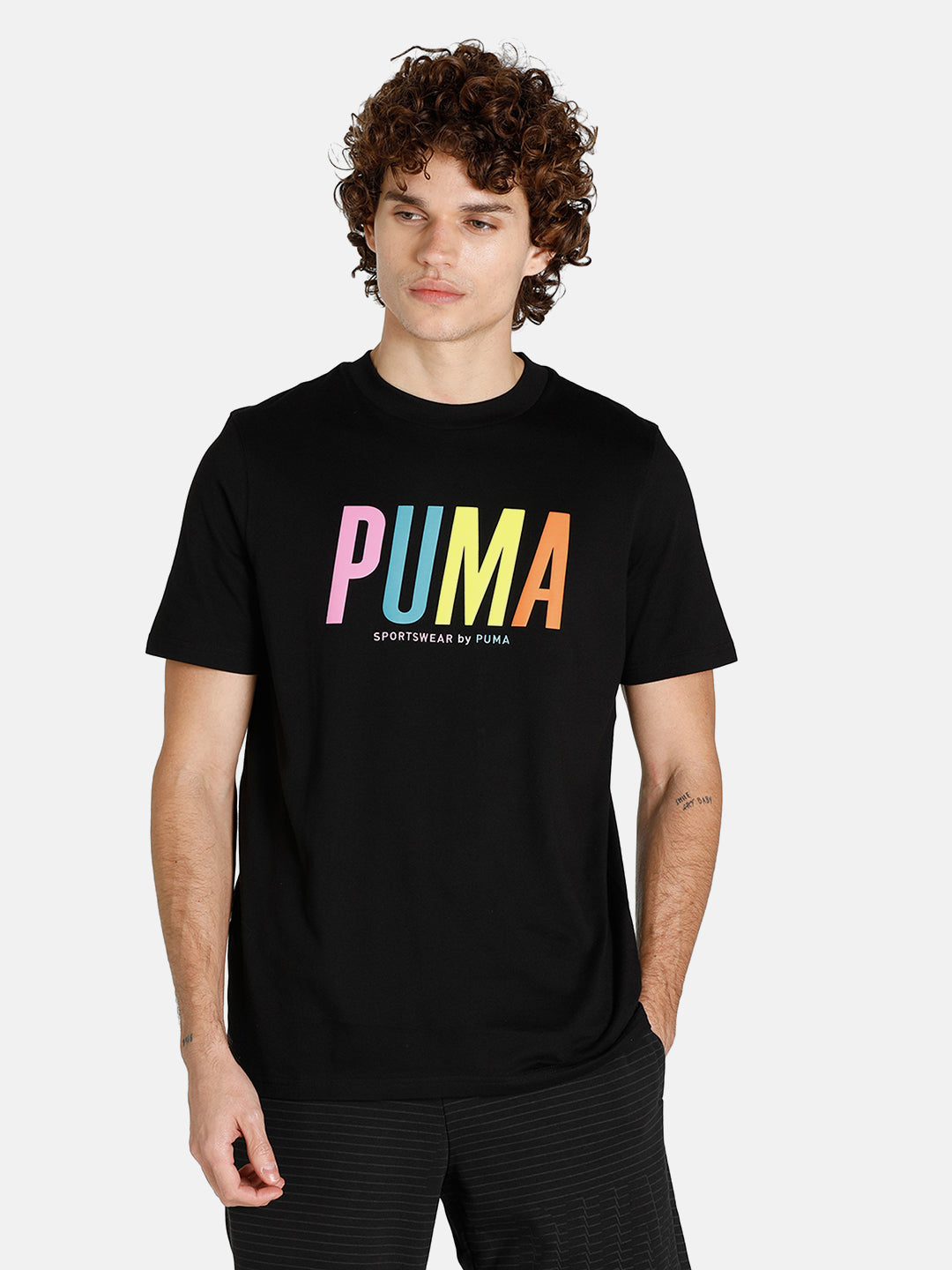 Puma Men Black Brand Logo Graphic Printed Round Neck T-Shirt (1)