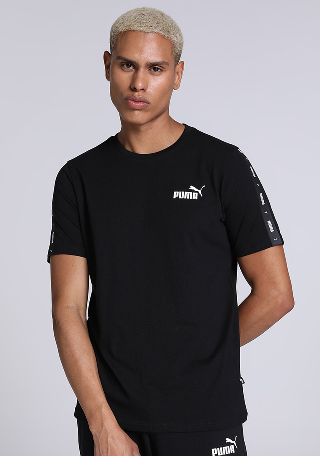 Men Black ESS+ Tape T-Shirt