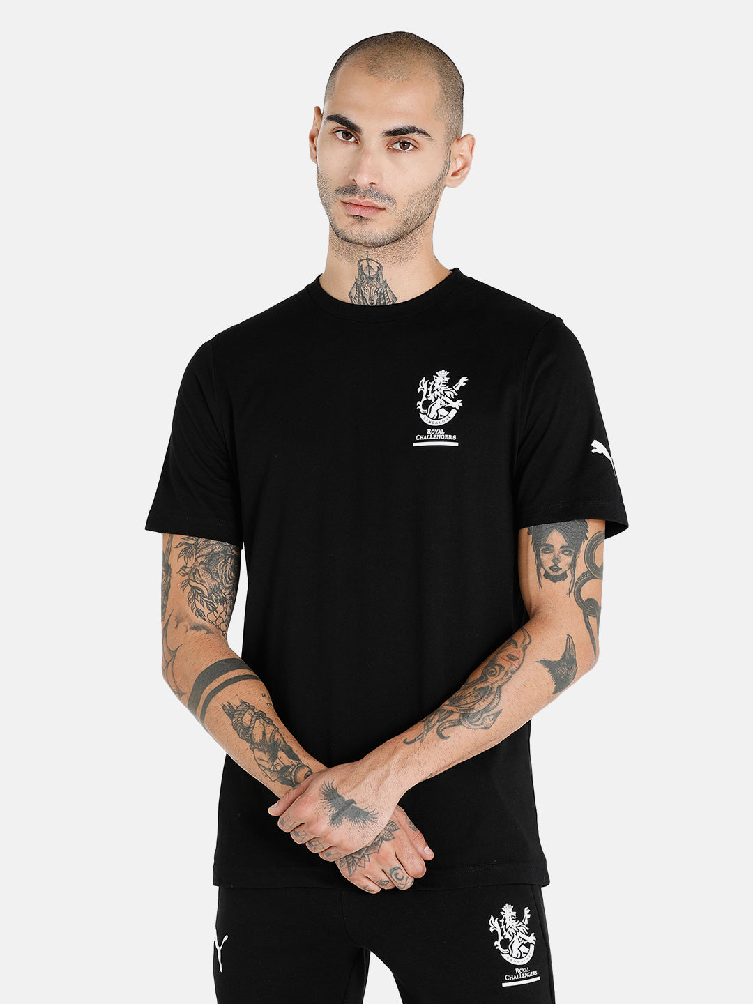 Puma Men Black Logo Printed Regular Fit Half Sleeves Cotton T-shirt (1)