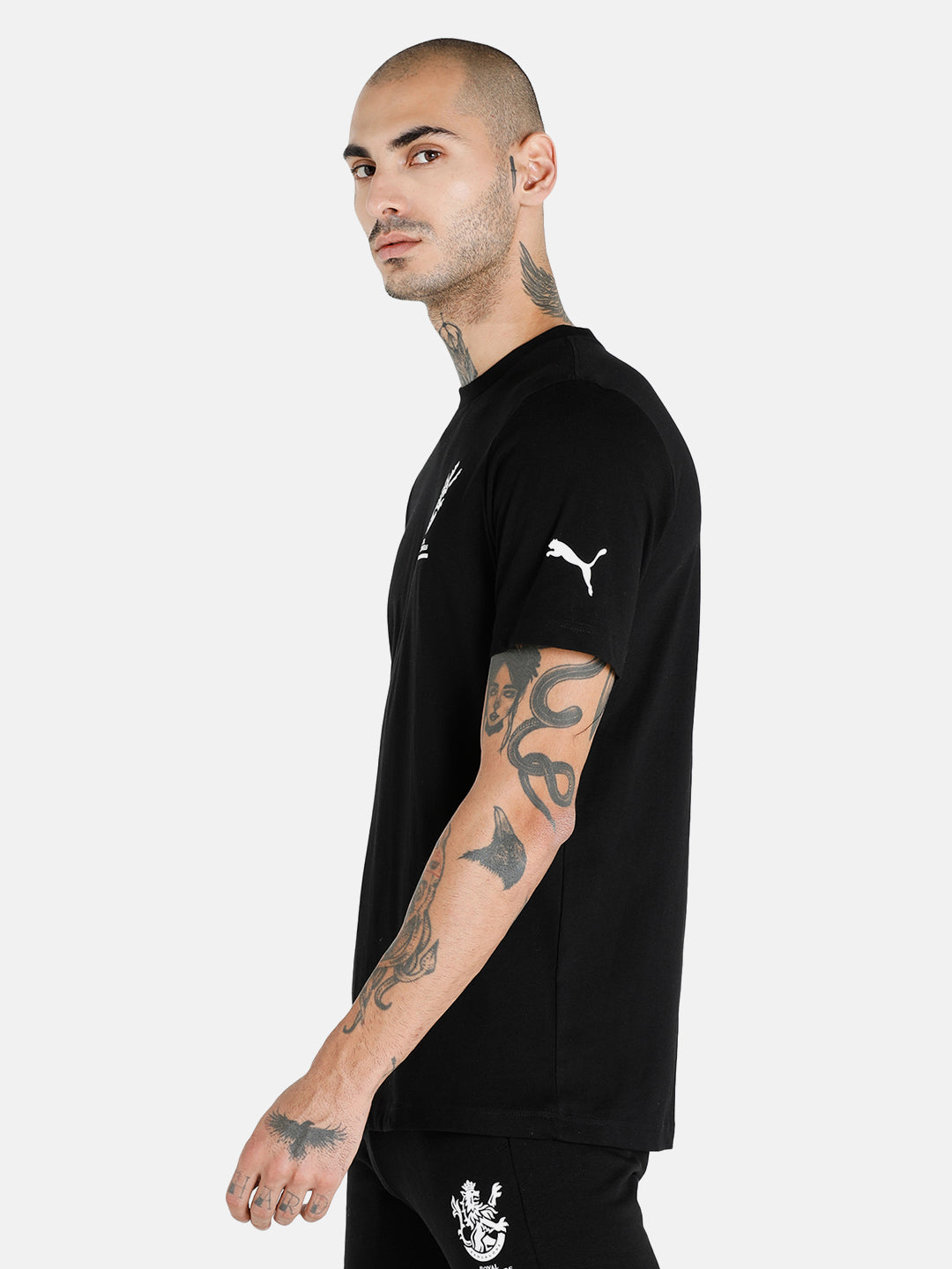 Puma Men Black Logo Printed Regular Fit Half Sleeves Cotton T-shirt (2)