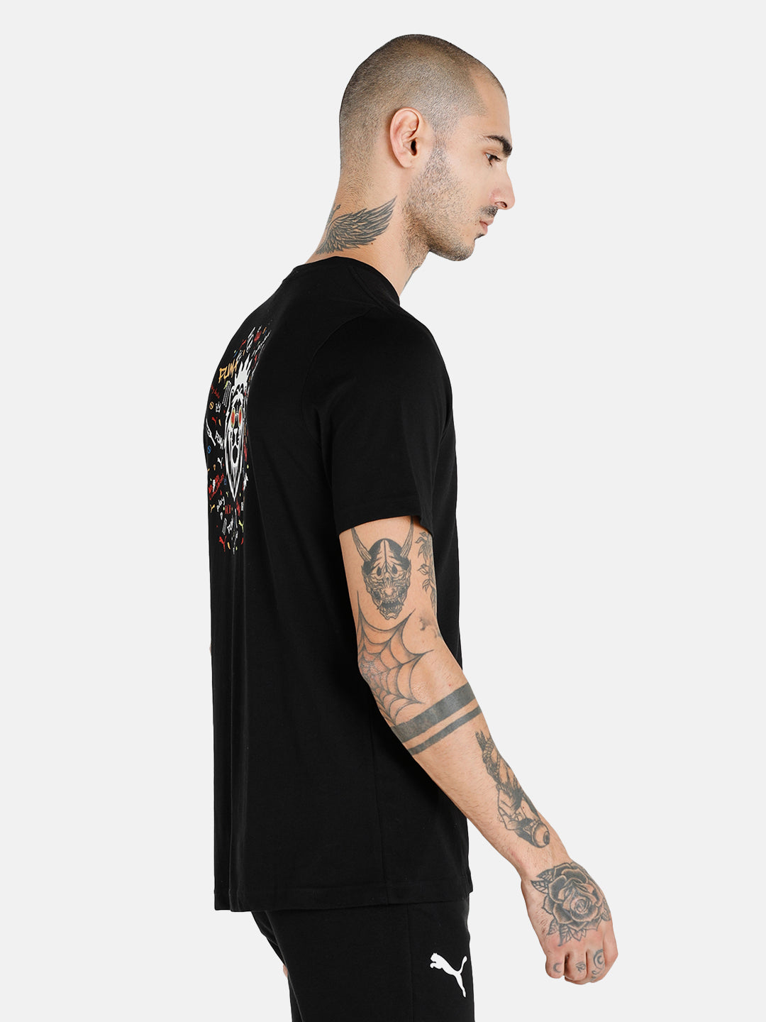 Puma Men Black Logo Printed Regular Fit Half Sleeves Cotton T-shirt (4)