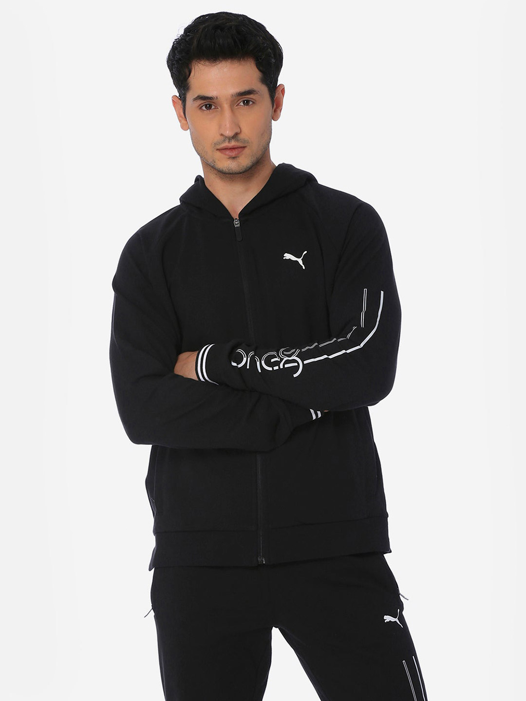 Puma Men Black Printed Hooded Sweat Jackets (1)