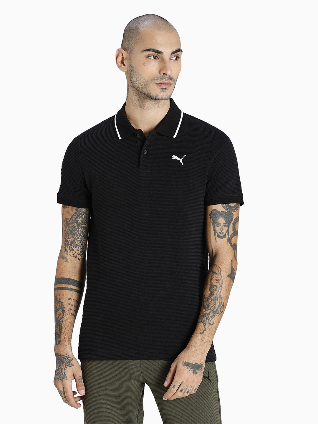 Puma Men Black Solid Half Sleeves Ottoman Polo Collar T-Shirt (1)