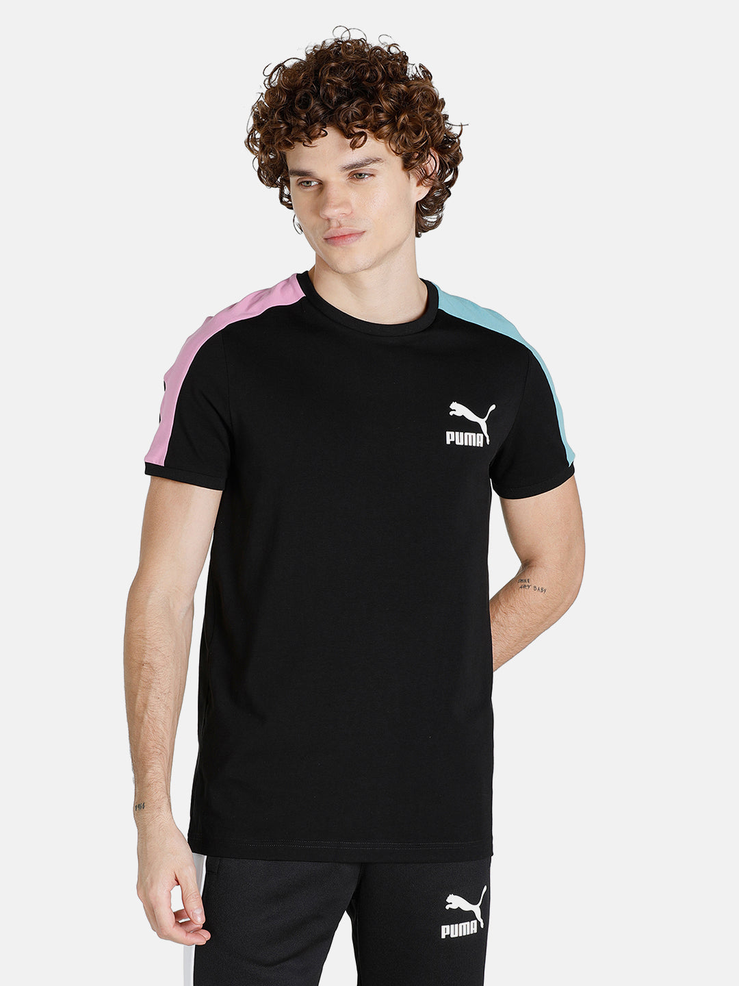Puma Men Black Solid Half Sleeves Round Neck Iconic T7 T-Shirt (1)