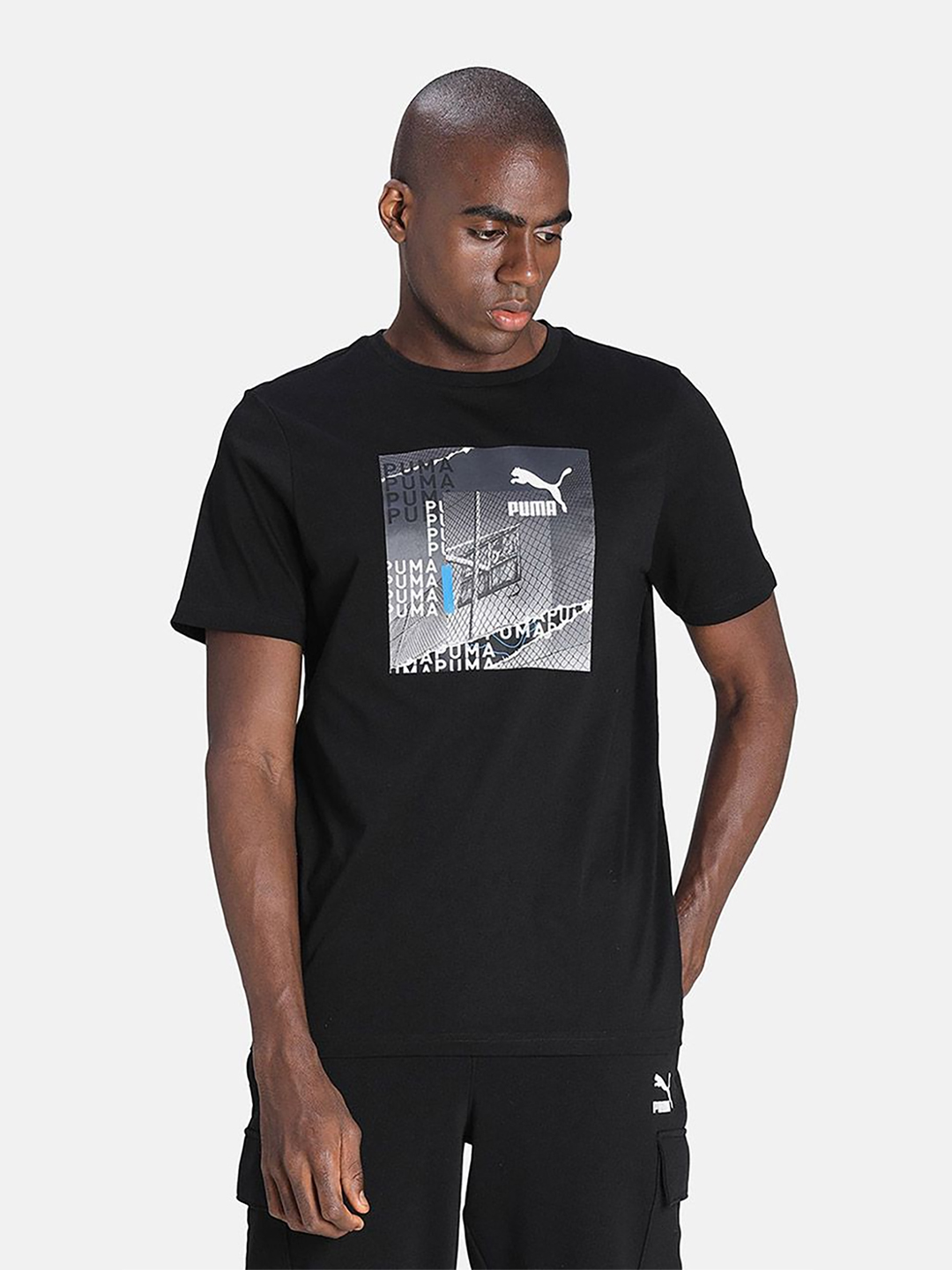 Puma Men Black & White Printed Graphic Photo Print T-Shirts (1)