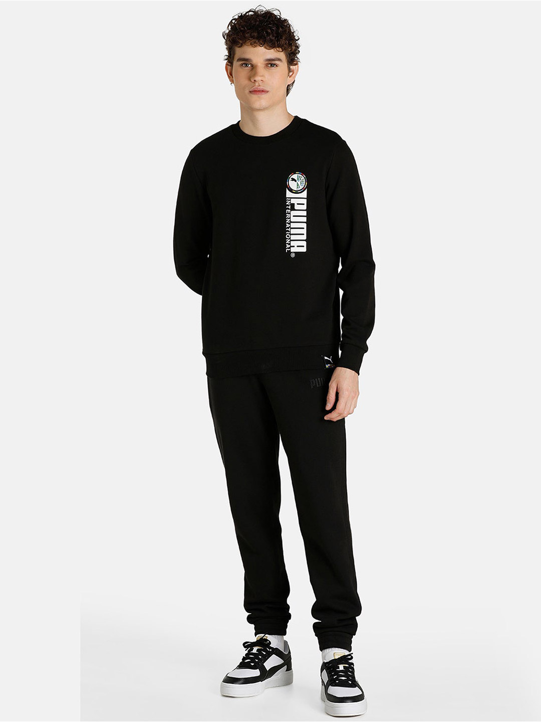 Puma Men Black & White Solid Puma Intl Graphic Crew Sweatshirts (5)