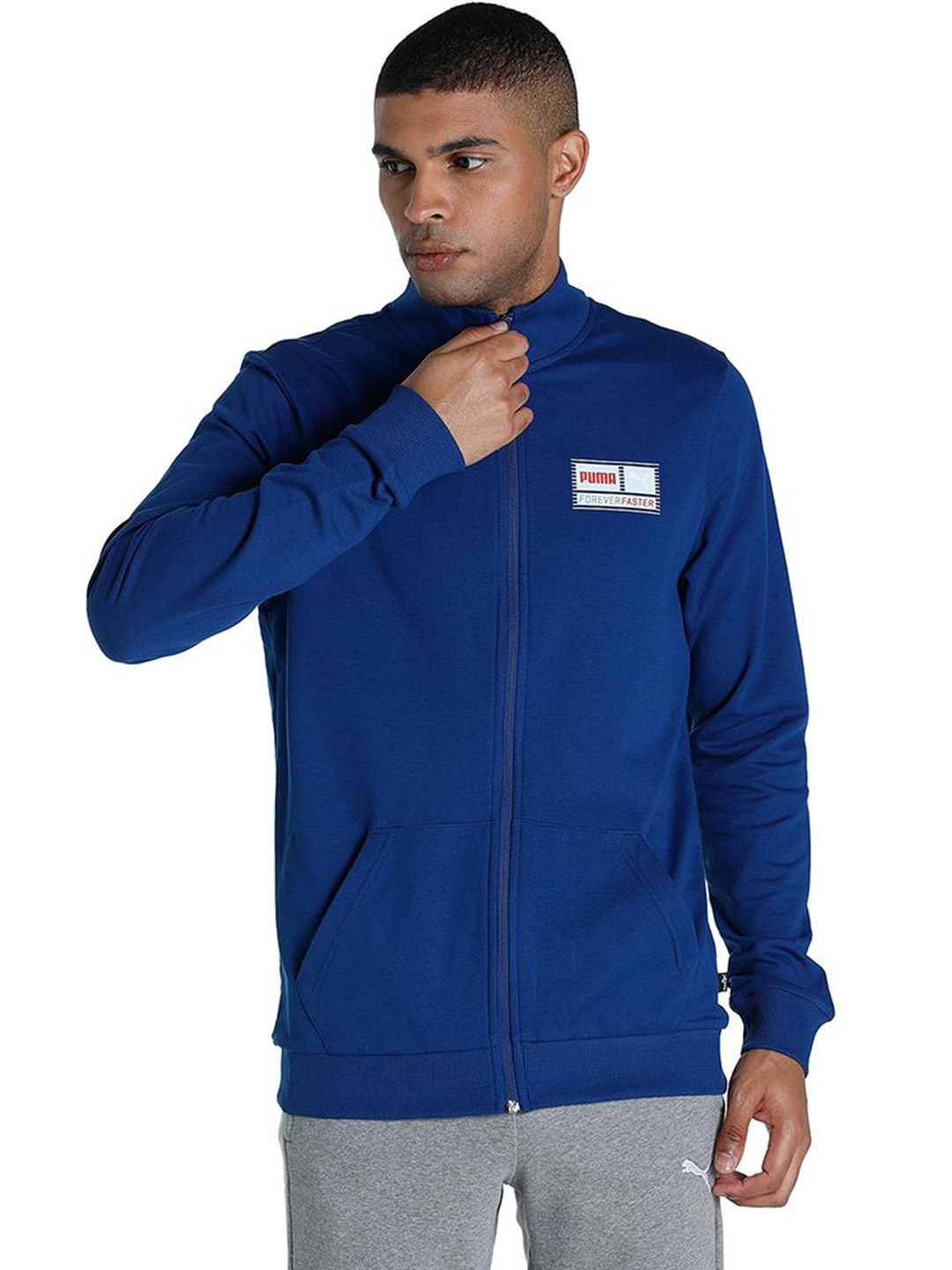 Men Blazing Blue Printed Knitted FF Logo Jackets
