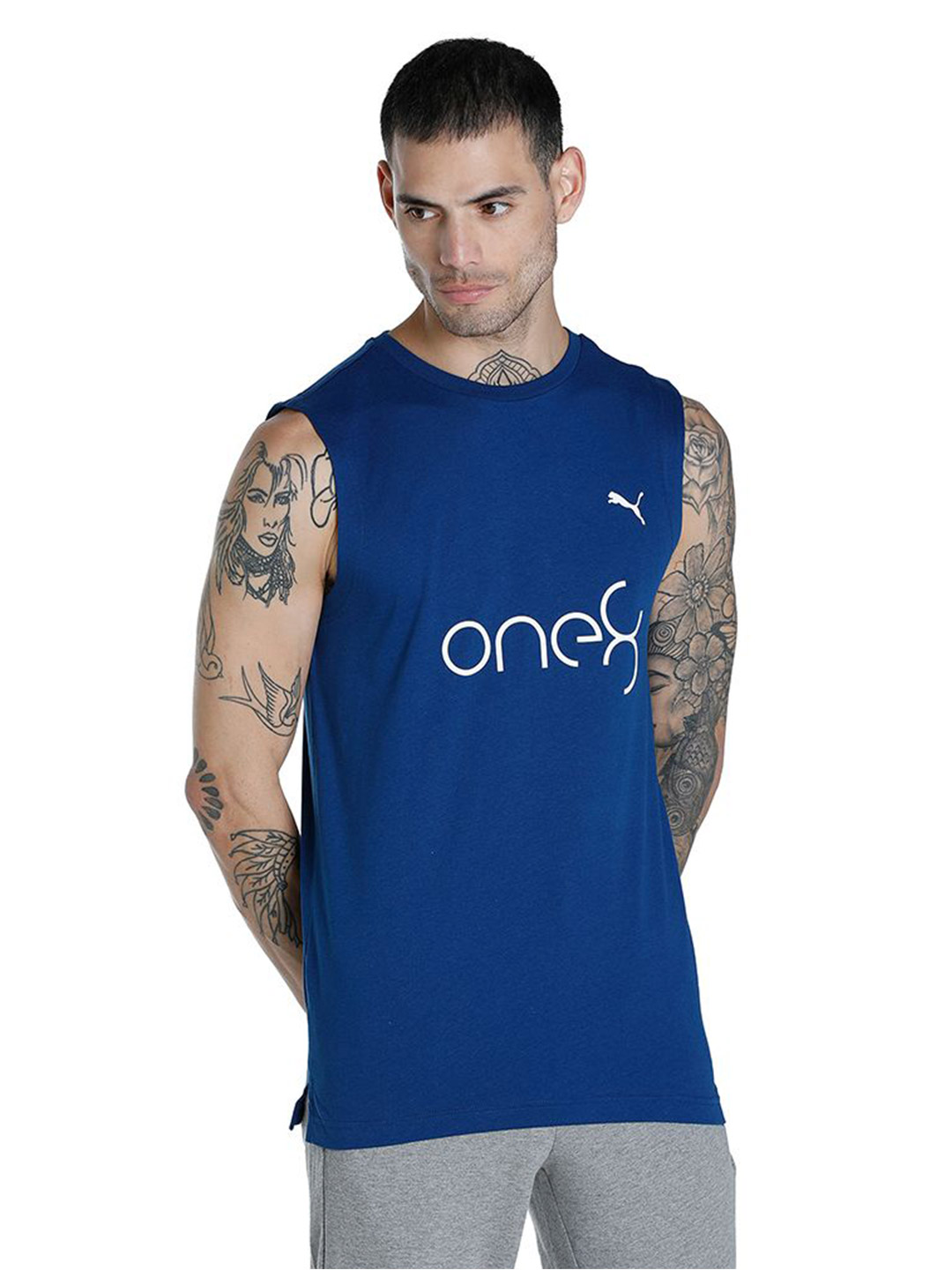 Puma Men Blazing Blue Printed Performance Sleeveless Tank (1)