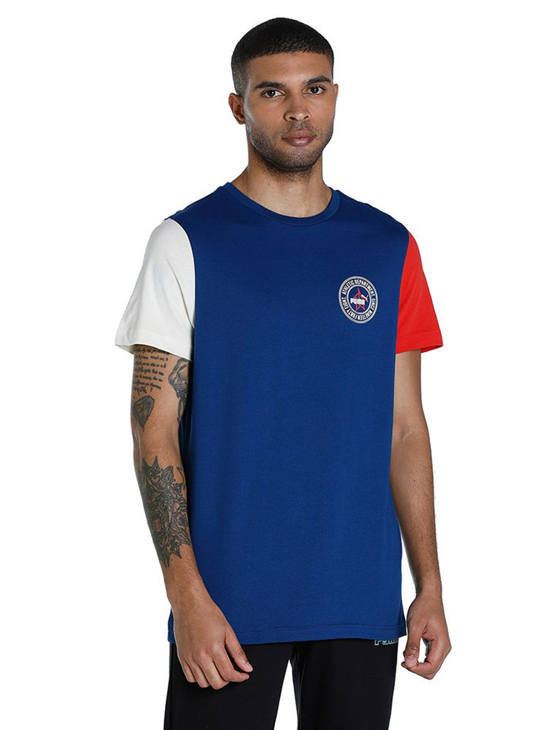 Men Blazing Blue Printed PUMA x 1DER KL Rahul Varsity T-Shirt