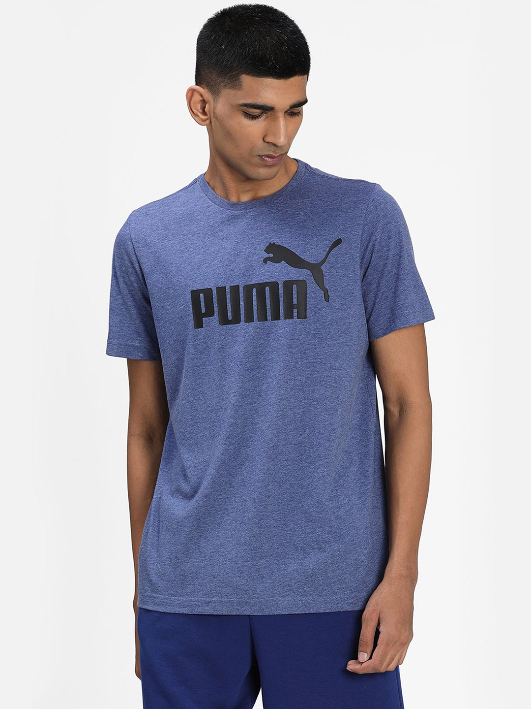 Puma Men Blue & Black Printed Ess Heather T-Shirts (1)