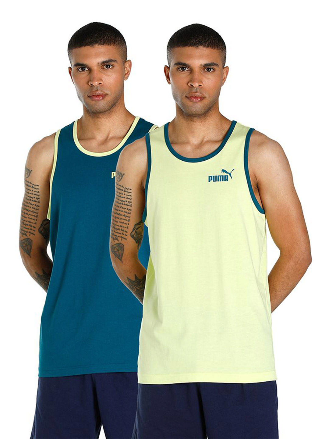 Puma Men Blue Coral-Sunny Lime Printed Contrast Tank Pack of 2 (5)