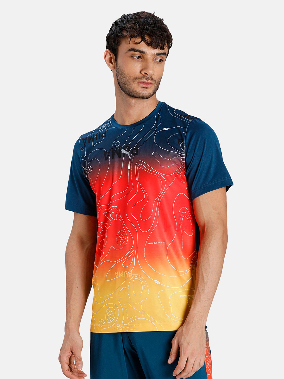 Men Blue & Red Printed Aop T-Shirts