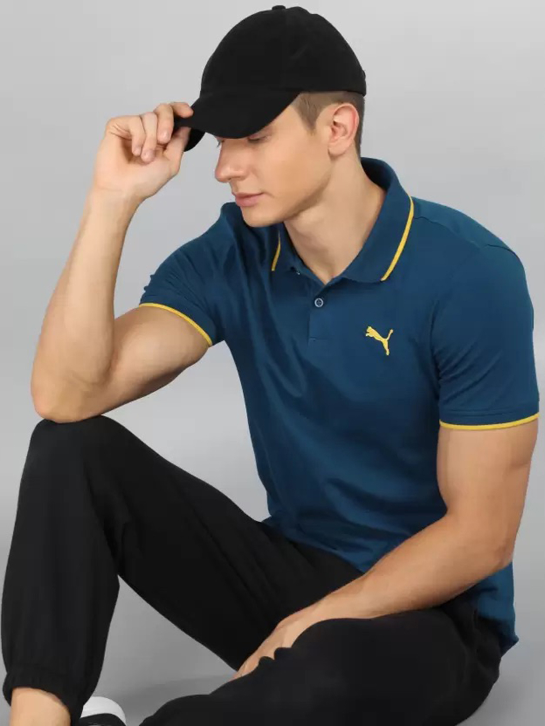 Puma Men Blue Solid Tipping Polo Collar Half Sleeves T-Shirt (1)