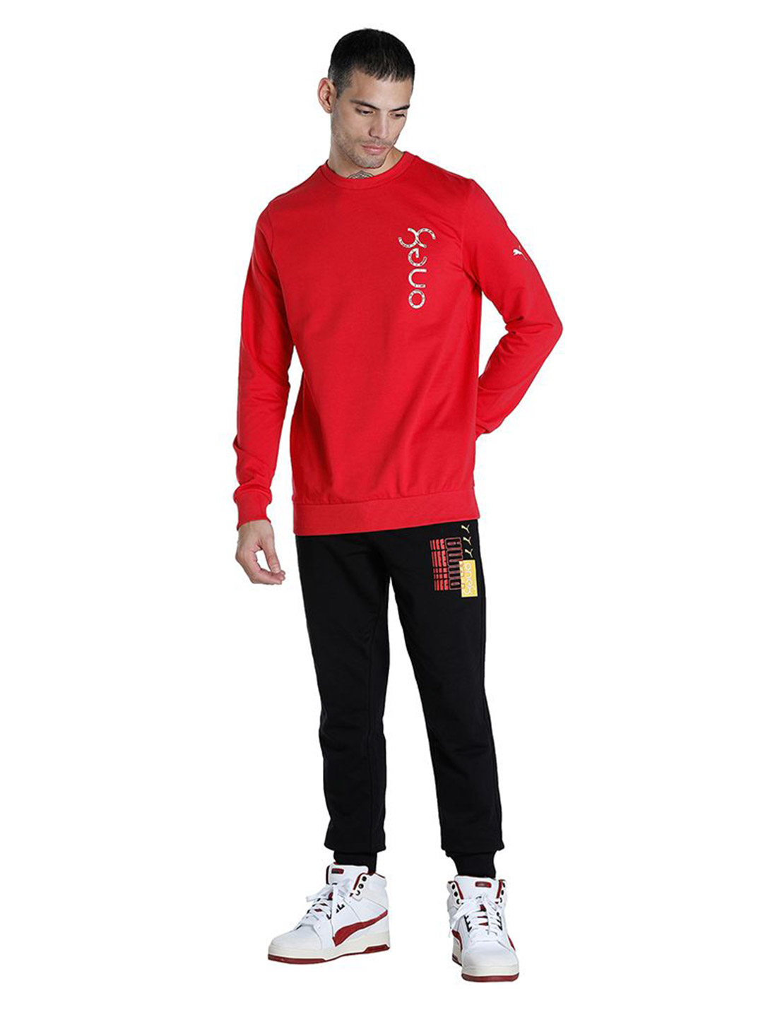 Puma Men Burnt Red Printed one8 Virat Kohli Logo Crew Sweat Shirt (5)