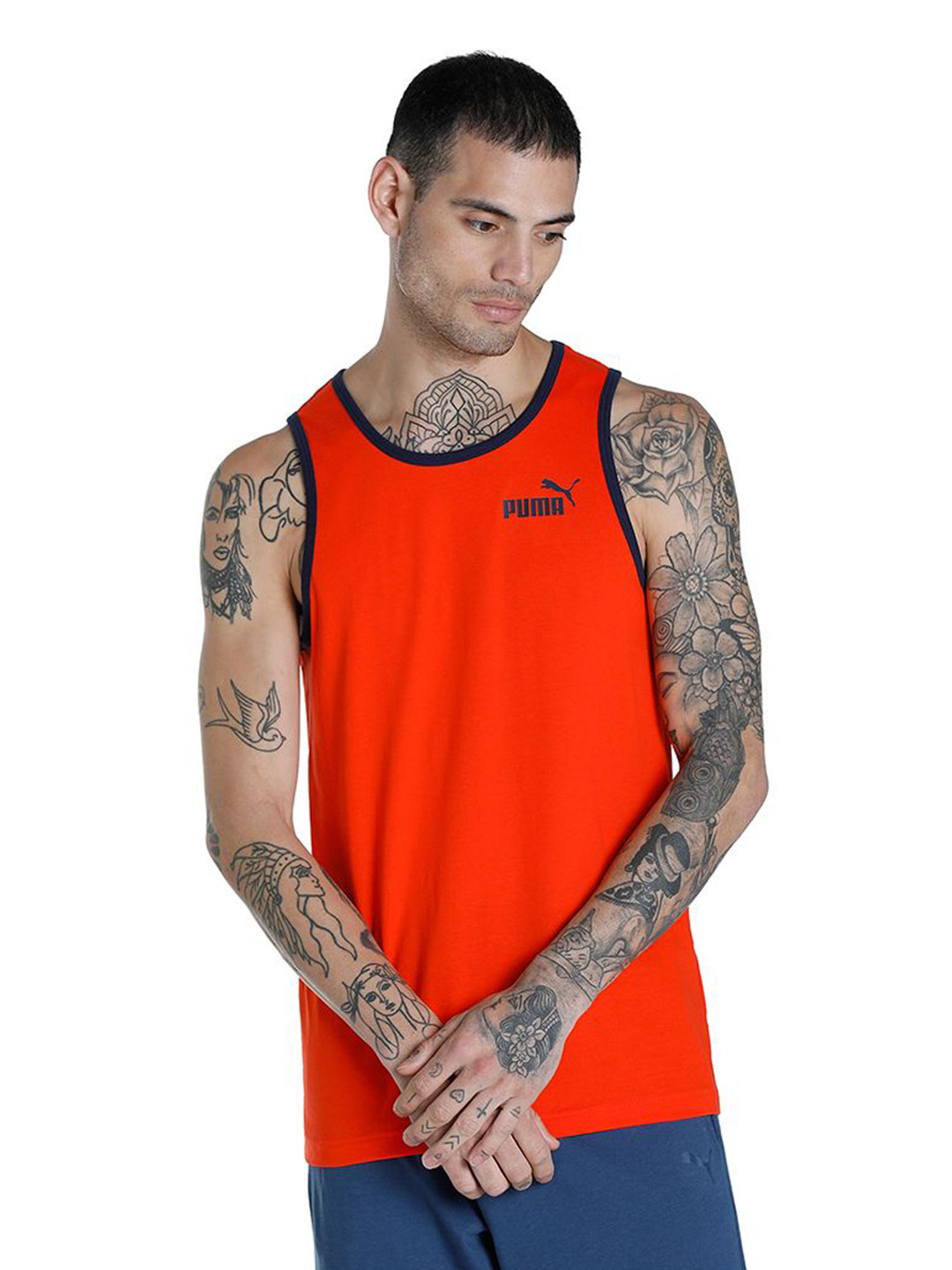 Puma Men Cherry Tomato-Peacoat Printed Contrast Tank Pack of 2 (2)