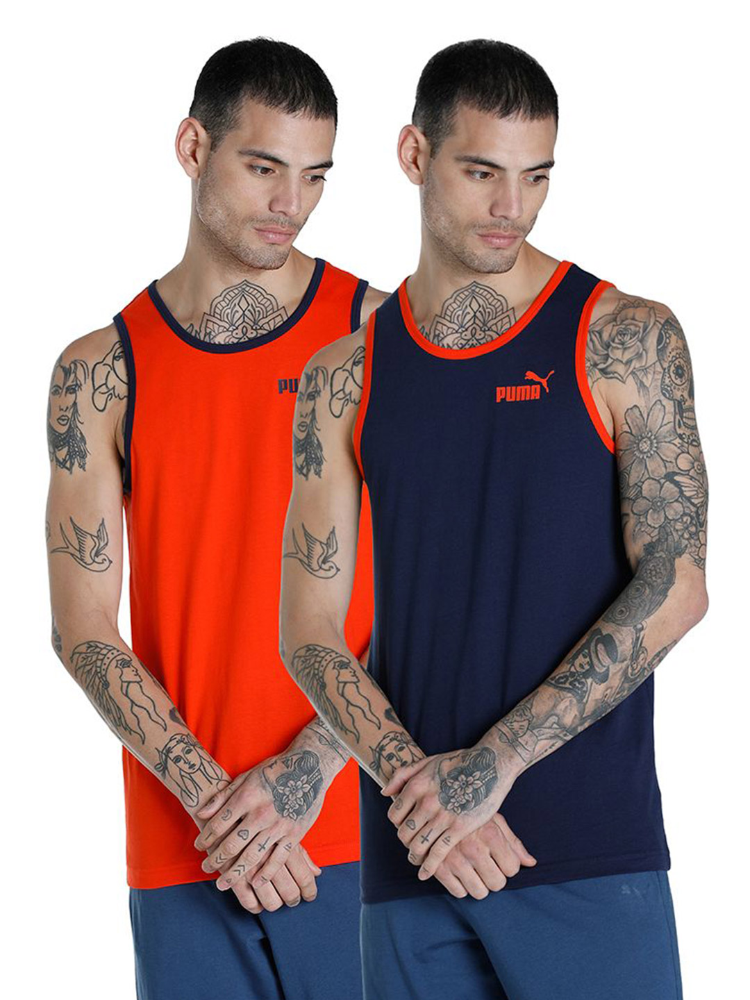 Puma Men Cherry Tomato-Peacoat Printed Contrast Tank Pack of 2 (1)