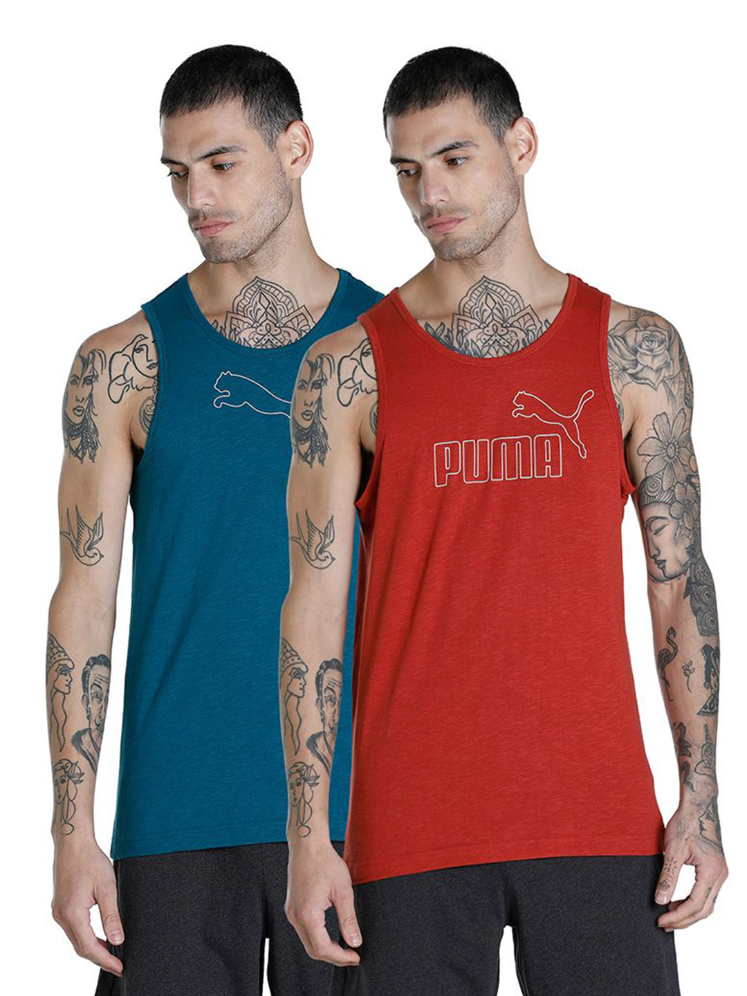 Puma Men Chili Oil-Blue Coral Printed Slub Tank Pack of 2 (1)