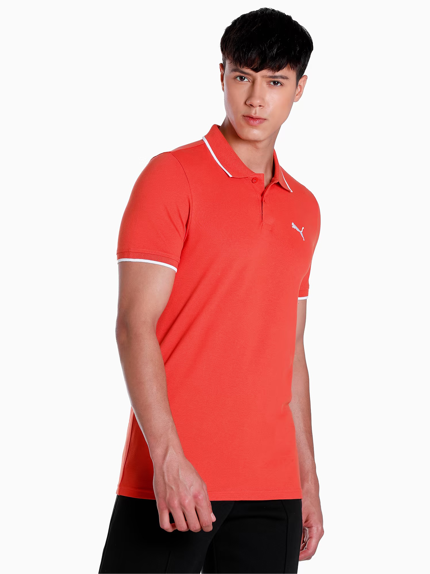 Puma Men Chili Powder Printed Collar Tipping Heather Slim Fit Polo T-Shirt (1)