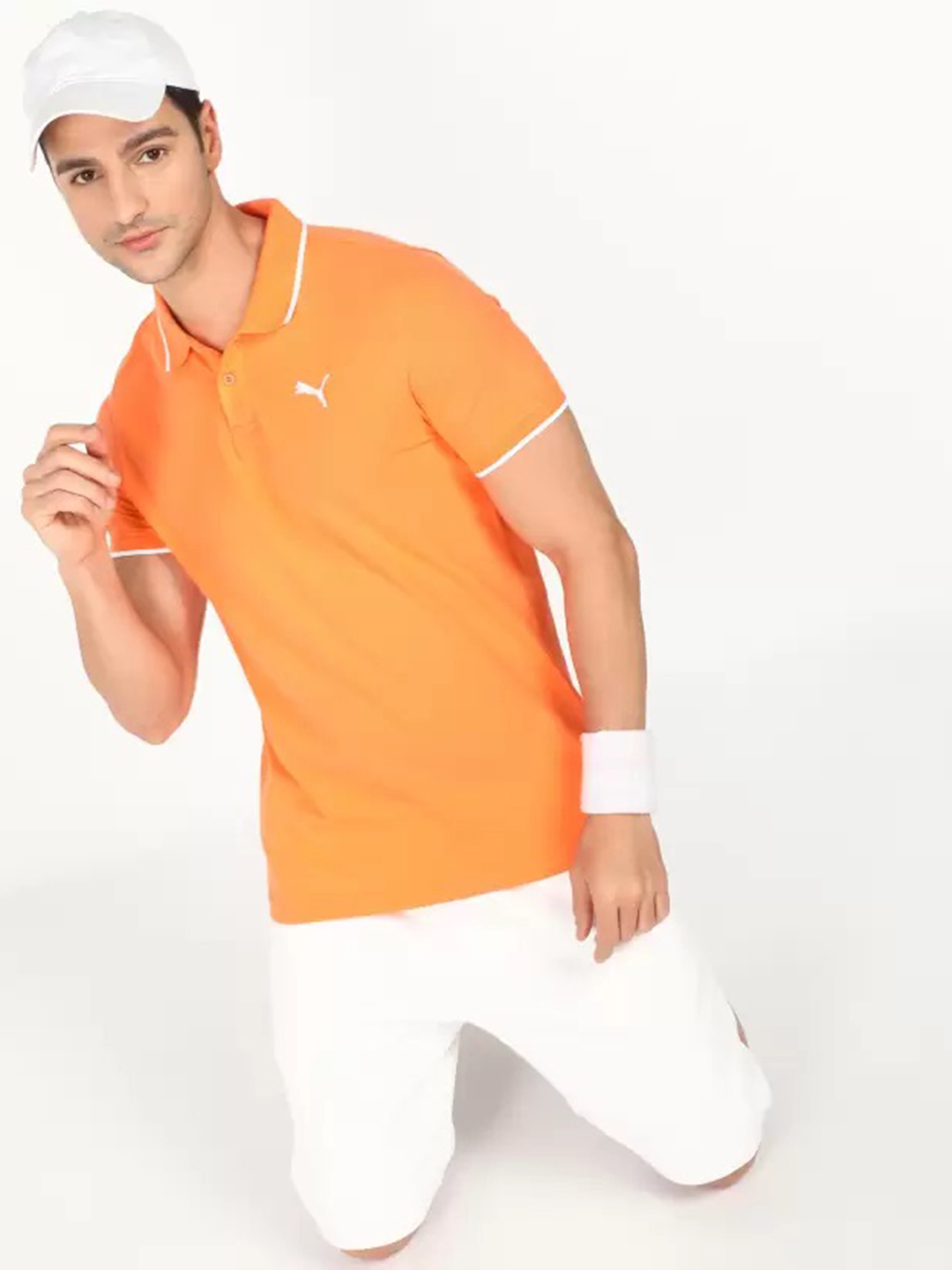Puma Men Deep Apricot Tipping Polo Collar Half Sleeves T-Shirt (1)