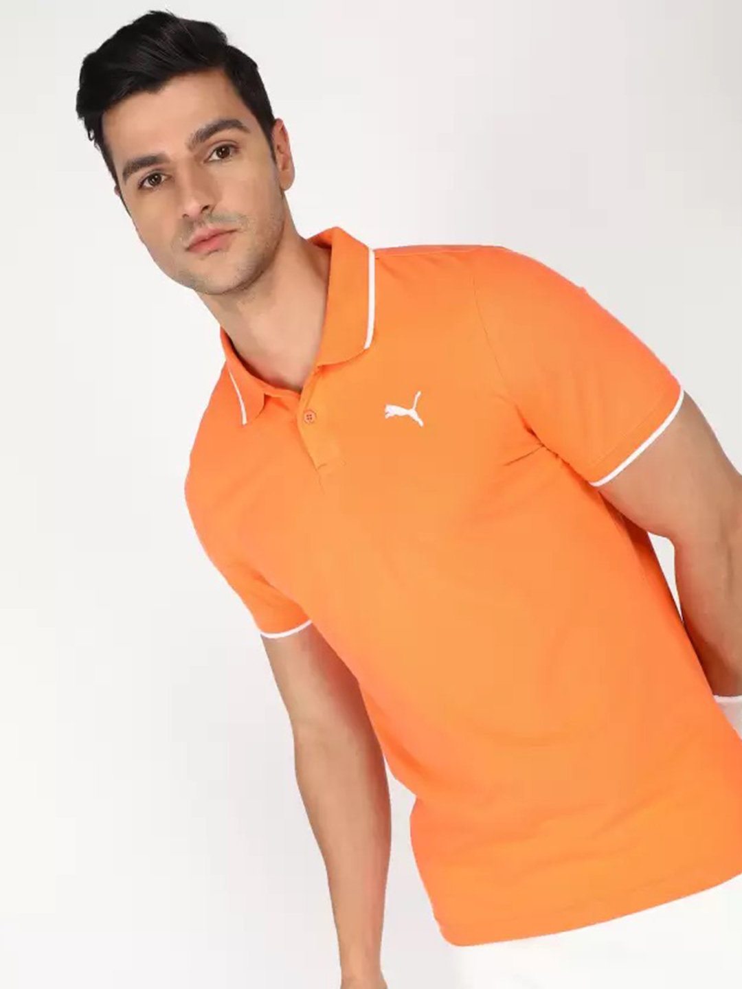 Puma Men Deep Apricot Tipping Polo Collar Half Sleeves T-Shirt (2)