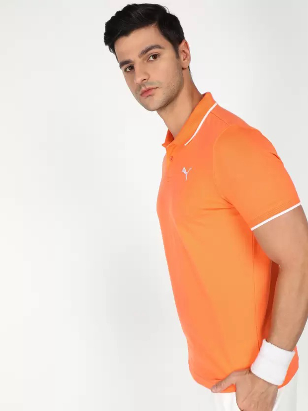 Puma Men Deep Apricot Tipping Polo Collar Half Sleeves T-Shirt (3)