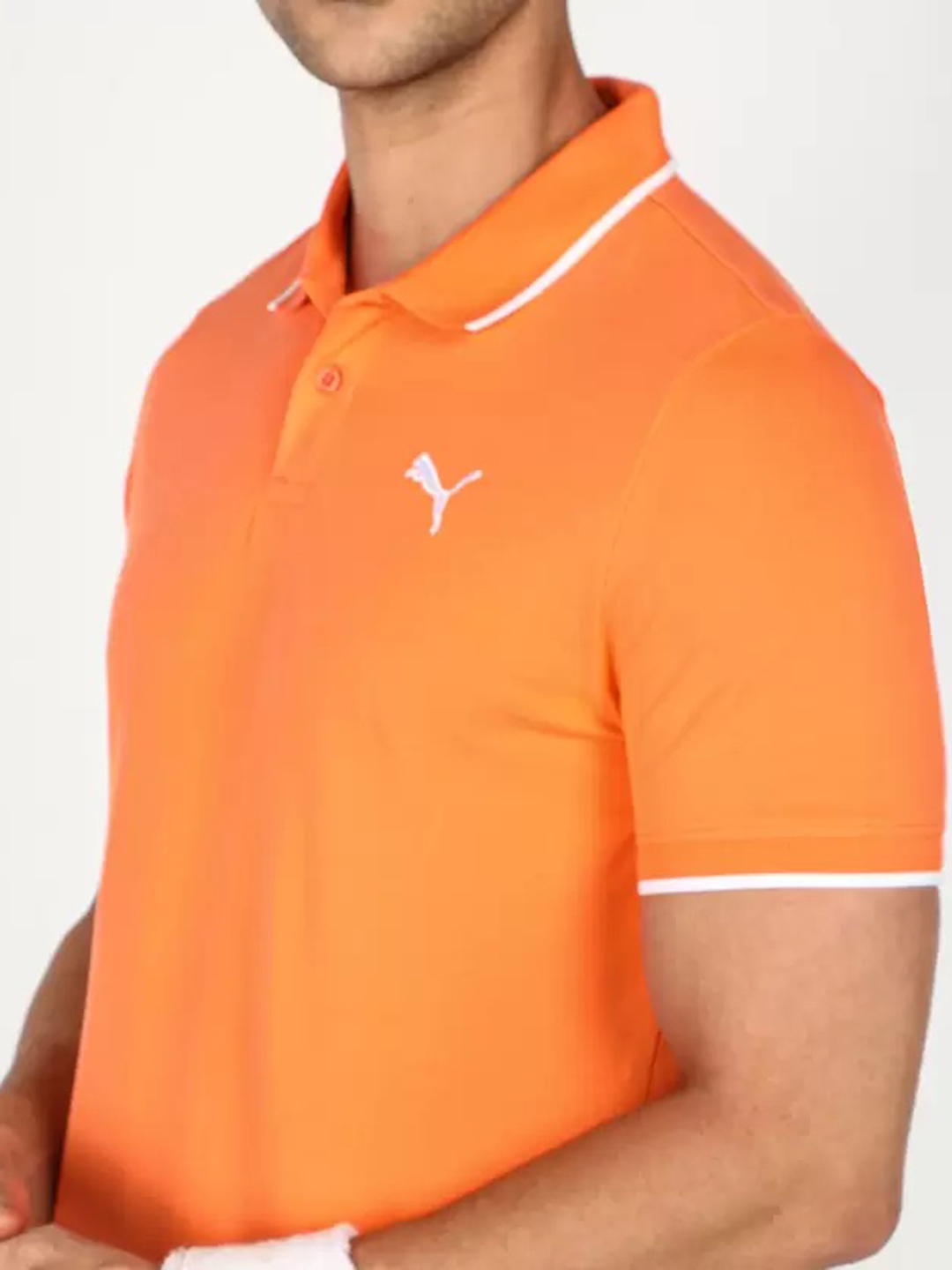 Puma Men Deep Apricot Tipping Polo Collar Half Sleeves T-Shirt (5)