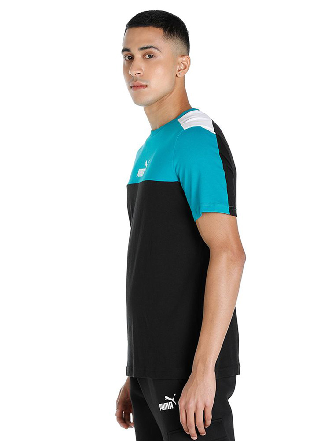Puma Men Deep Aqua Printed Essentials+ Block T-shirt (3)