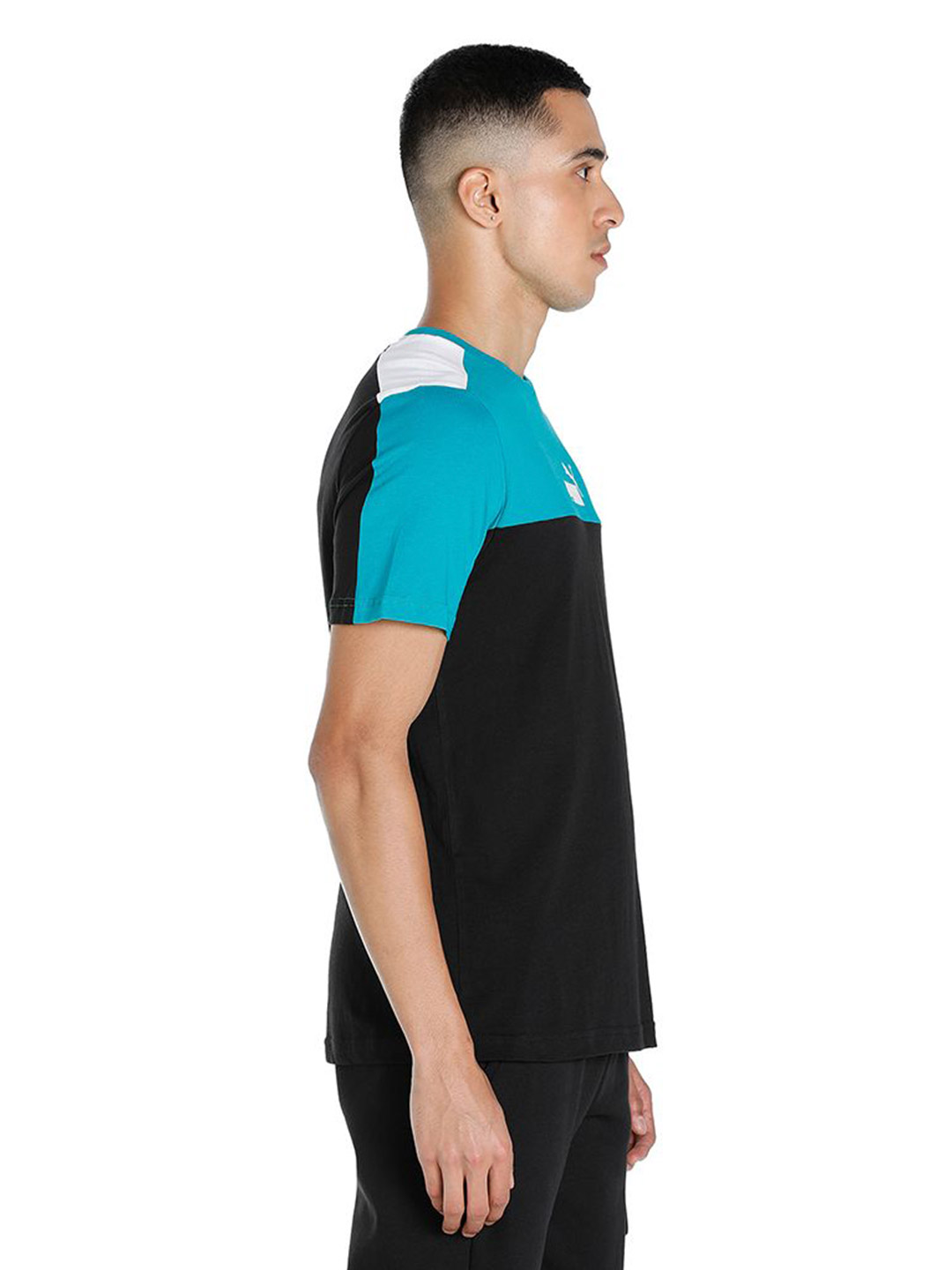 Puma Men Deep Aqua Printed Essentials+ Block T-shirt (4)
