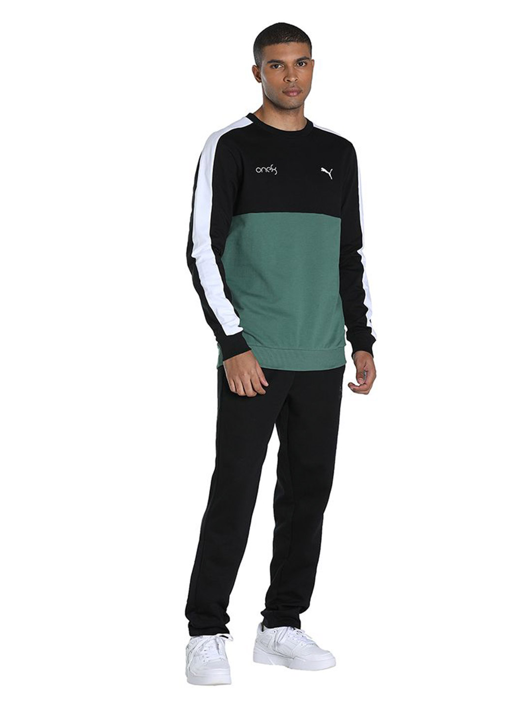 Puma Men Deep Forest Printed PUMAxONE8 Color Block Crew Sweatshirts (5)