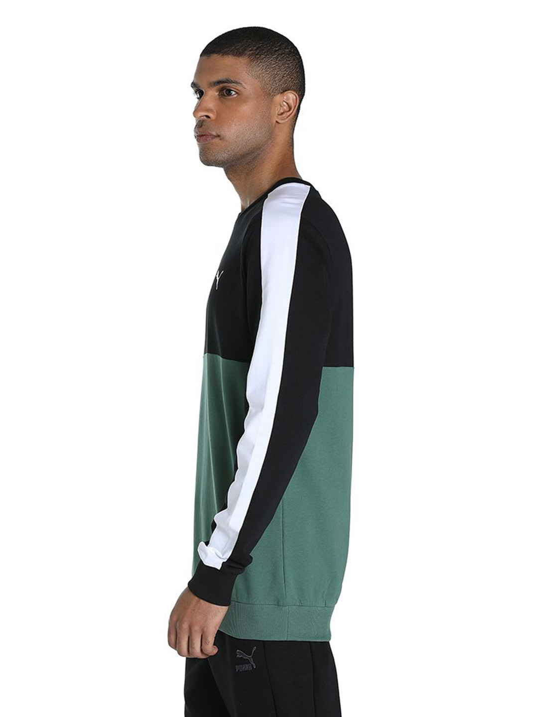 Puma Men Deep Forest Printed PUMAxONE8 Color Block Crew Sweatshirts (4)
