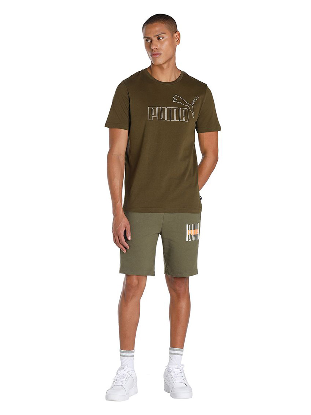 Puma Men Deep Olive Printed Essentials Elevated T-Shirt (5)