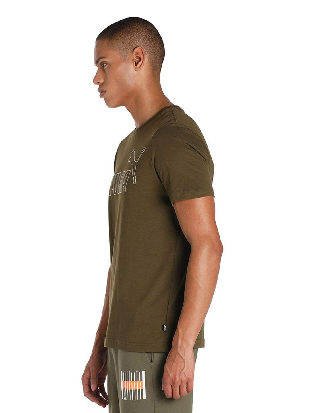 Puma Men Deep Olive Printed Essentials Elevated T-Shirt (4)