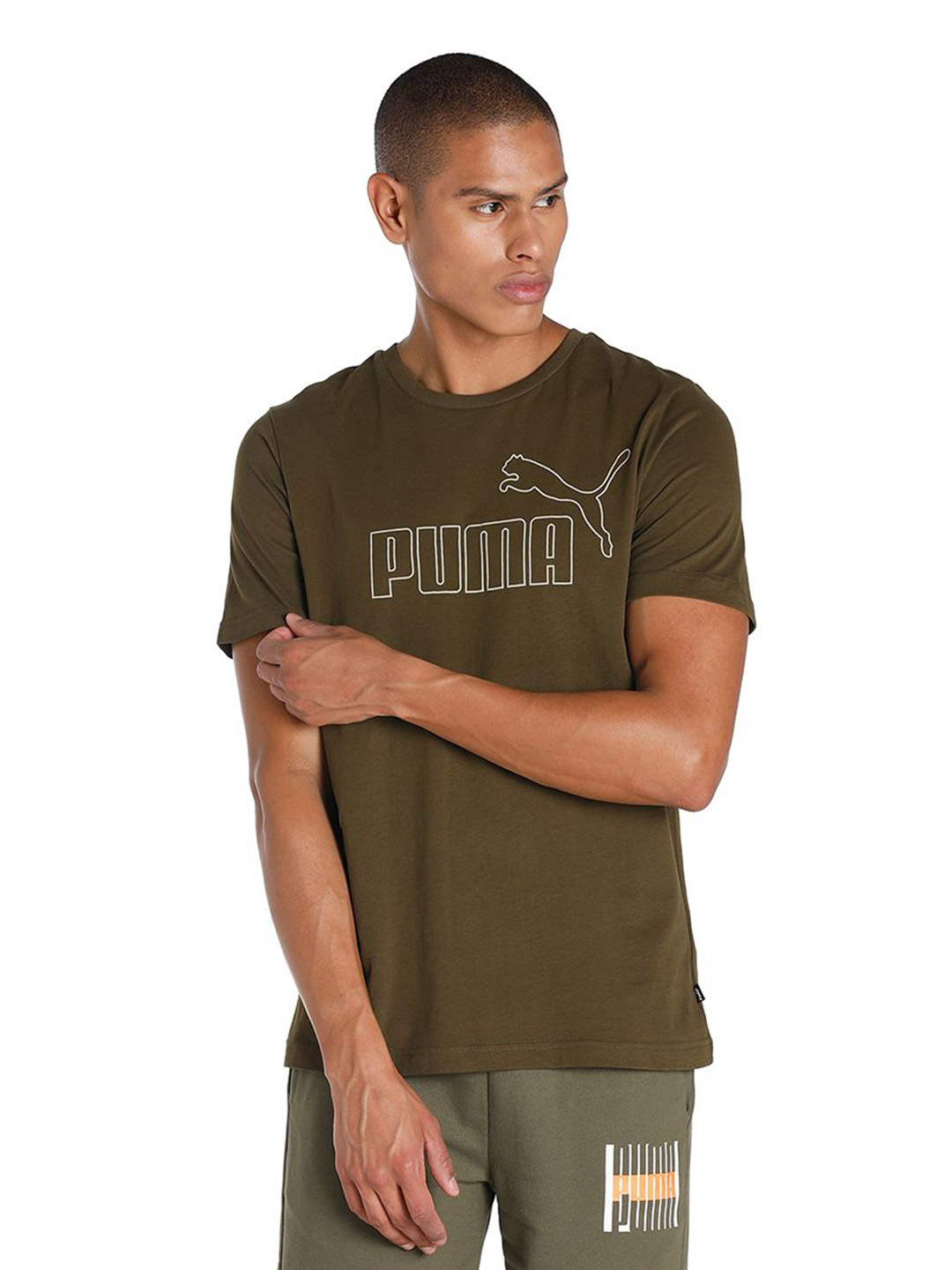 Men Deep Olive Printed Essentials Elevated T-Shirt