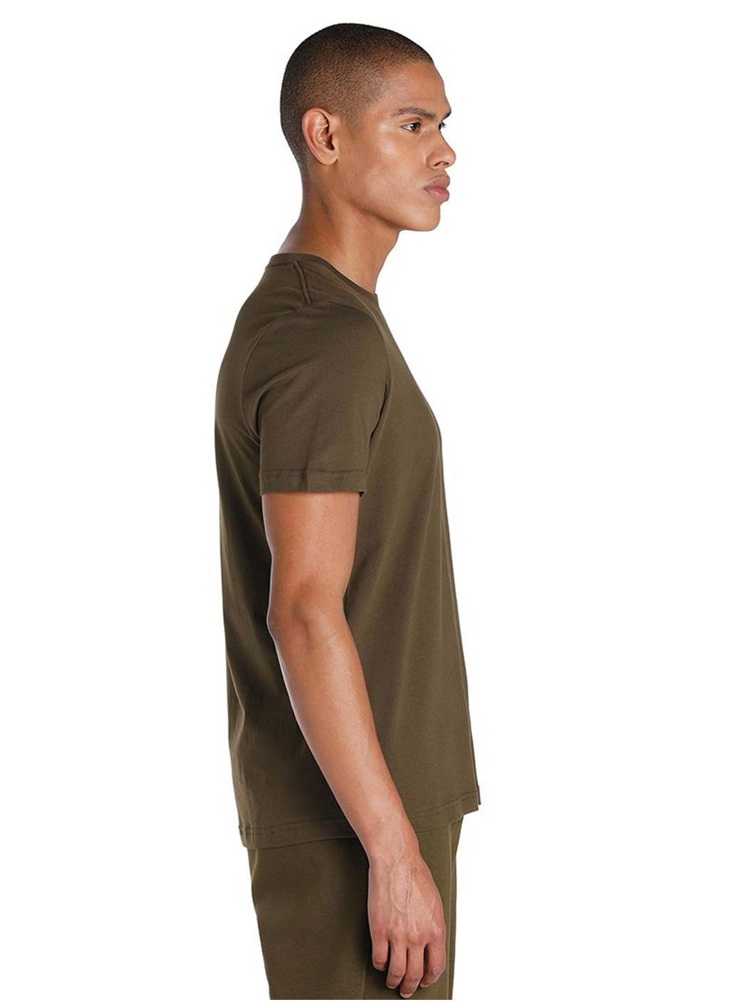 Puma Men Deep Olive Printed Essentials Small Logo Regular Fit T-shirt (4)