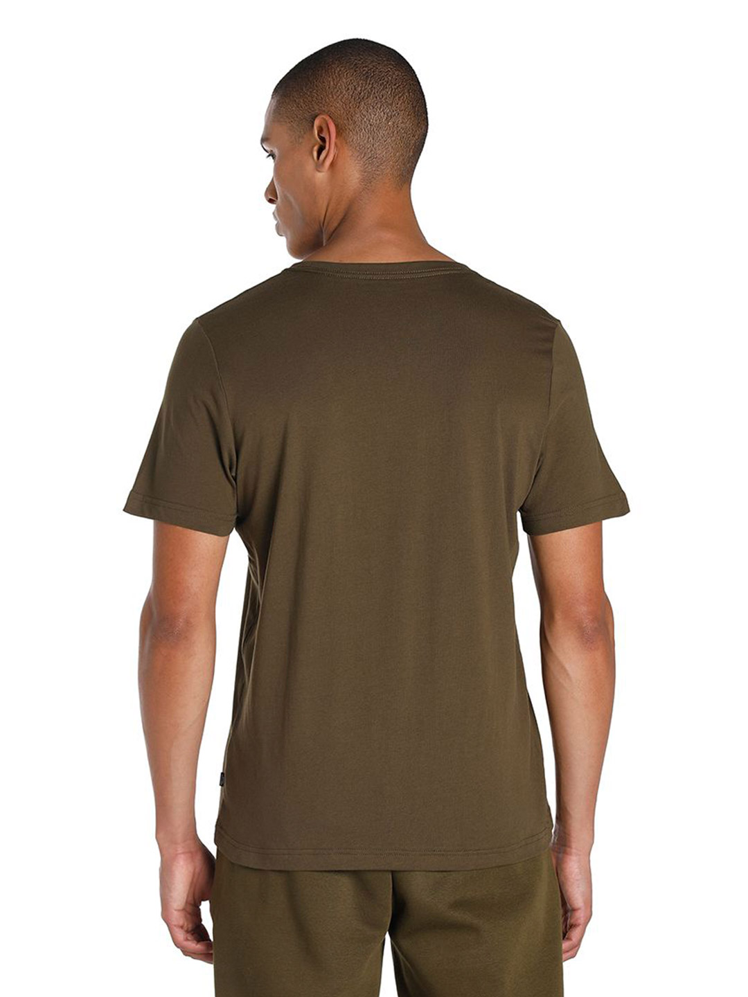 Puma Men Deep Olive Printed Essentials Small Logo Regular Fit T-shirt (2)